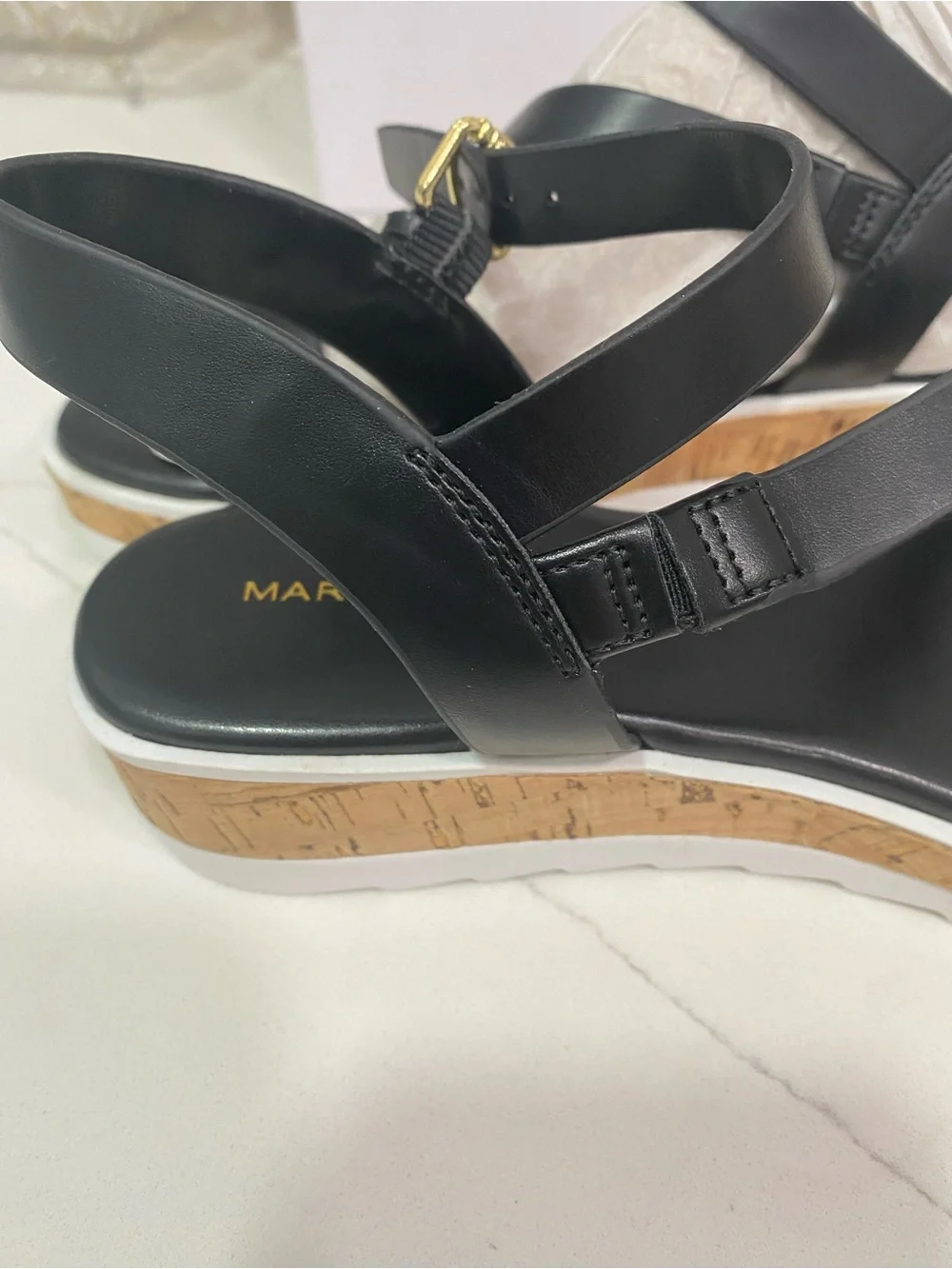 Marc Fisher Black Platform Cork-Trim Sandals